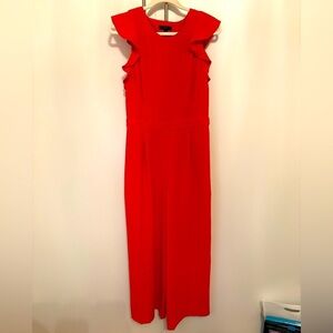 J.Crew 365 Crepe Ruffle Sleeve Jumpsuit Coral Red Peekaboo Back Size 12